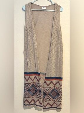 H.I.P Boho Geometric Print Longline Cardigan Vest Duster Sleeveless-Size Small
